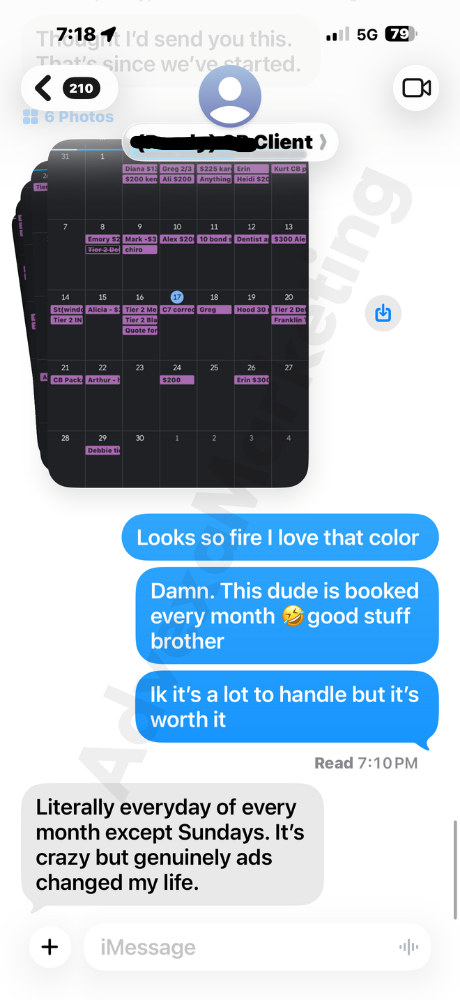 Client message describing a fully booked monthly calendar